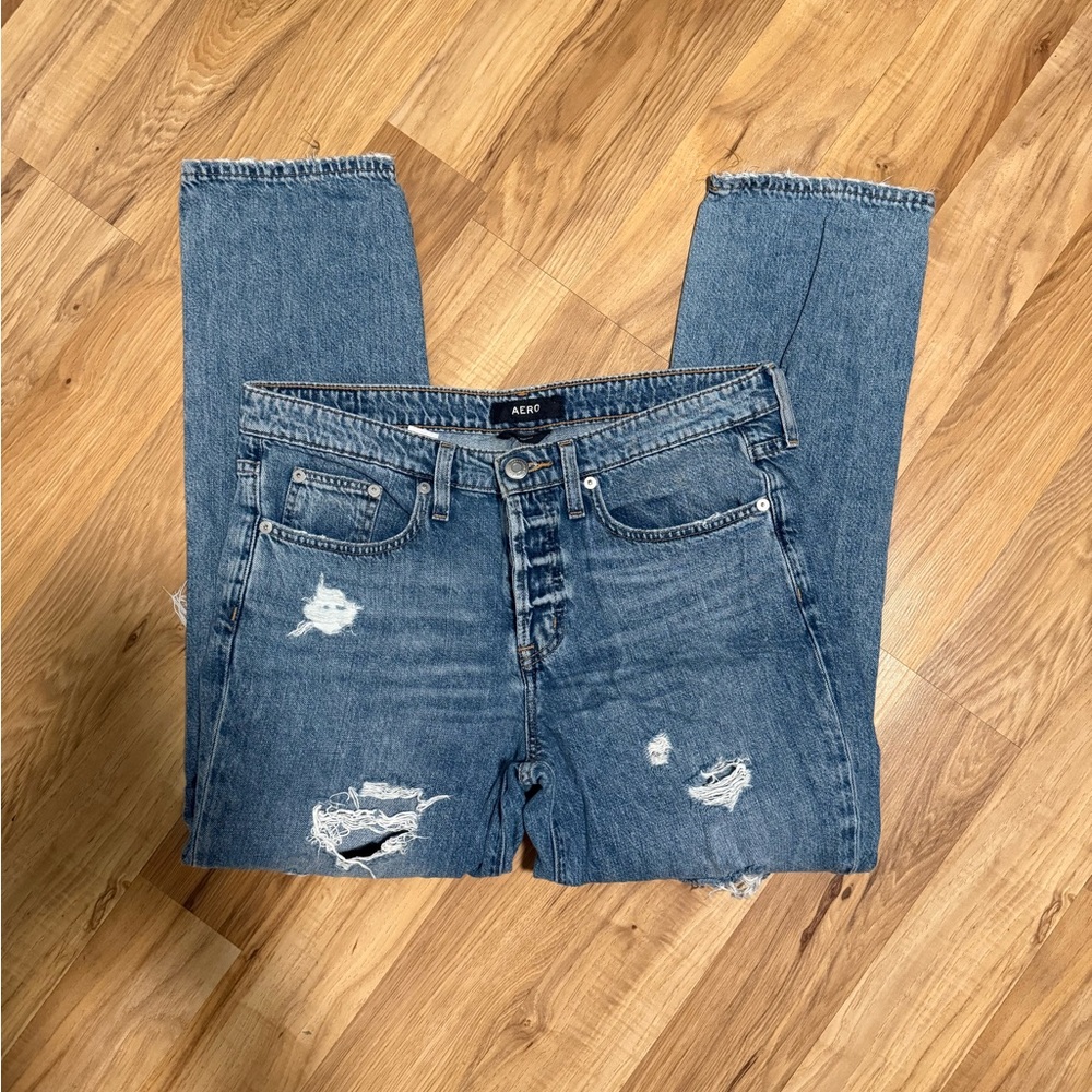 Women's Blue Distressed Boyfriend Jeans